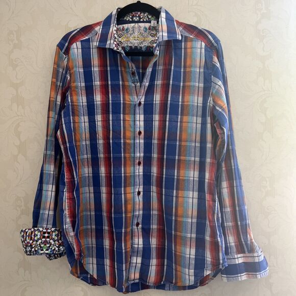 Robert Graham Shirt Mens M Multicolor Plaid Long Sleeve Flip Cuff Button Up - Picture 2 of 11